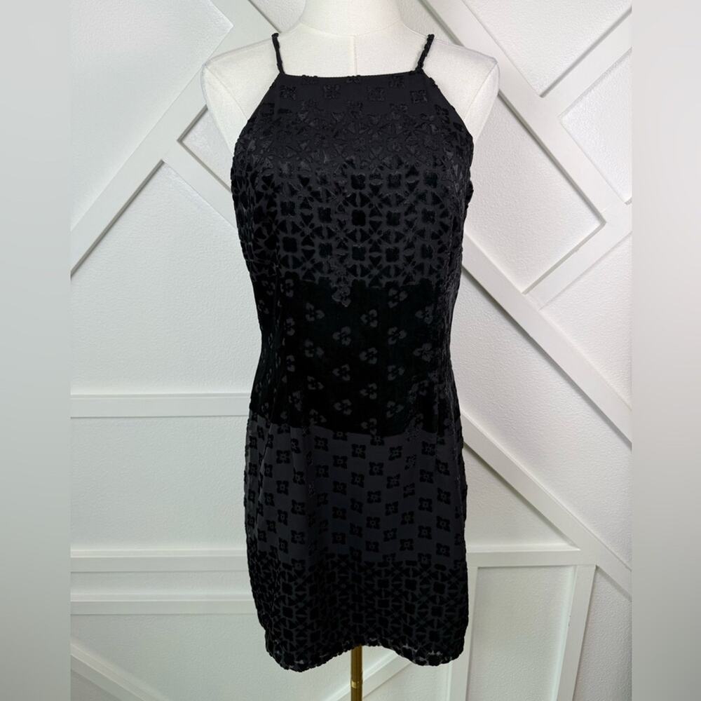 Vintage Ariella Black Velvet Burnout Floral Slip Cocktail Dress Size Medium HOCO